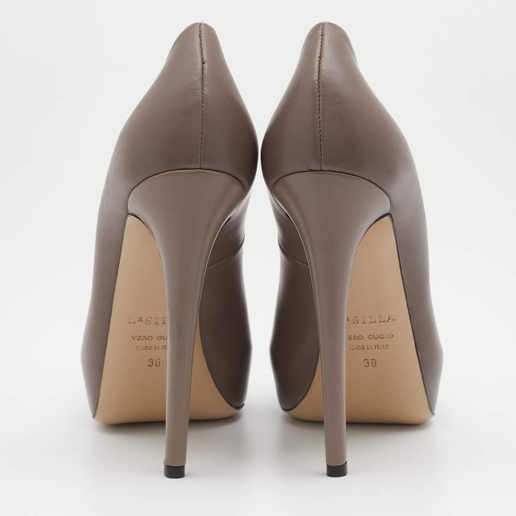Pre Owned Le Silla Grey Leather Platform Pumps Size 38