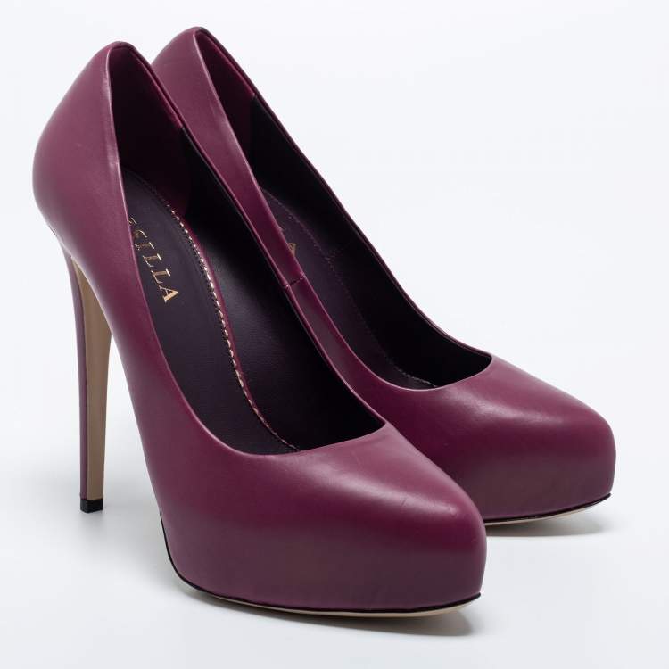 Pre Owned Le Silla Purple Leather Platform Pumps Size 38