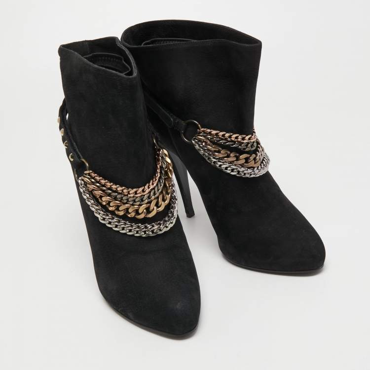 Pre Owned Le Silla Black Nubuck Leather Stivaletto Ankle Boots Size 40 