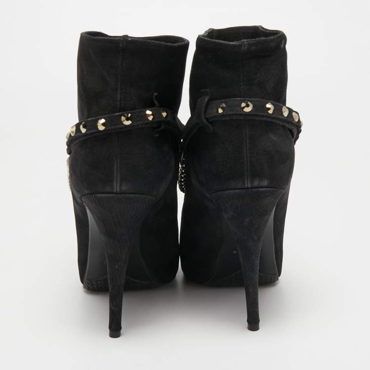 Pre Owned Le Silla Black Nubuck Leather Stivaletto Ankle Boots Size 40 