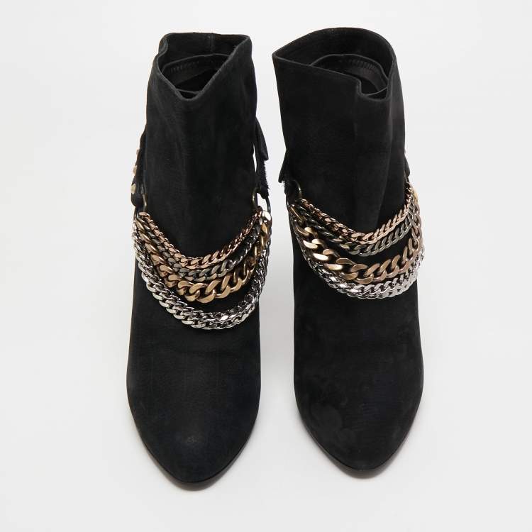 Pre Owned Le Silla Black Nubuck Leather Stivaletto Ankle Boots Size 40 