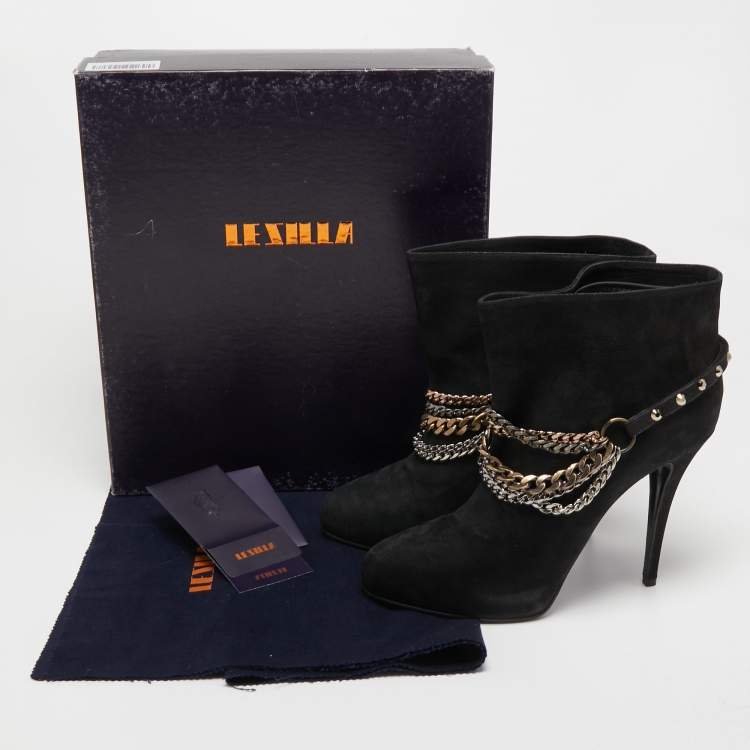 Pre Owned Le Silla Black Nubuck Leather Stivaletto Ankle Boots Size 40 