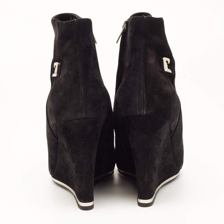 Pre Owned Le Silla Black Suede Wedge Ankle Boots Size 40