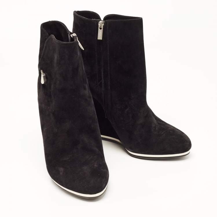 Pre Owned Le Silla Black Suede Wedge Ankle Boots Size 40