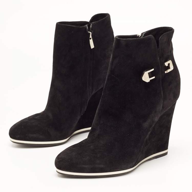 Pre Owned Le Silla Black Suede Wedge Ankle Boots Size 40