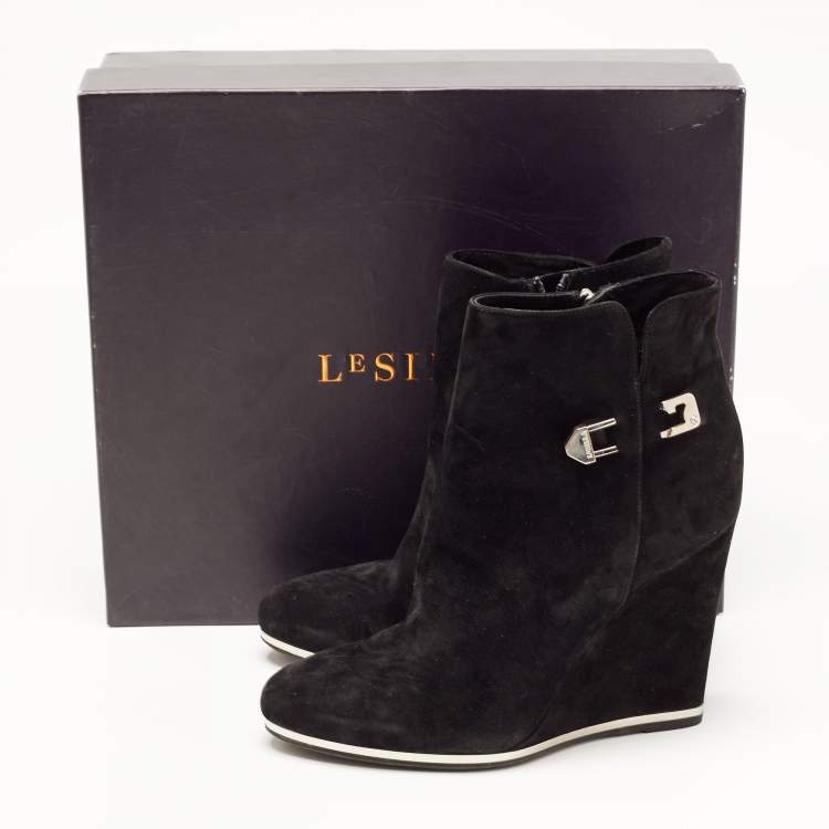 Pre Owned Le Silla Black Suede Wedge Ankle Boots Size 40