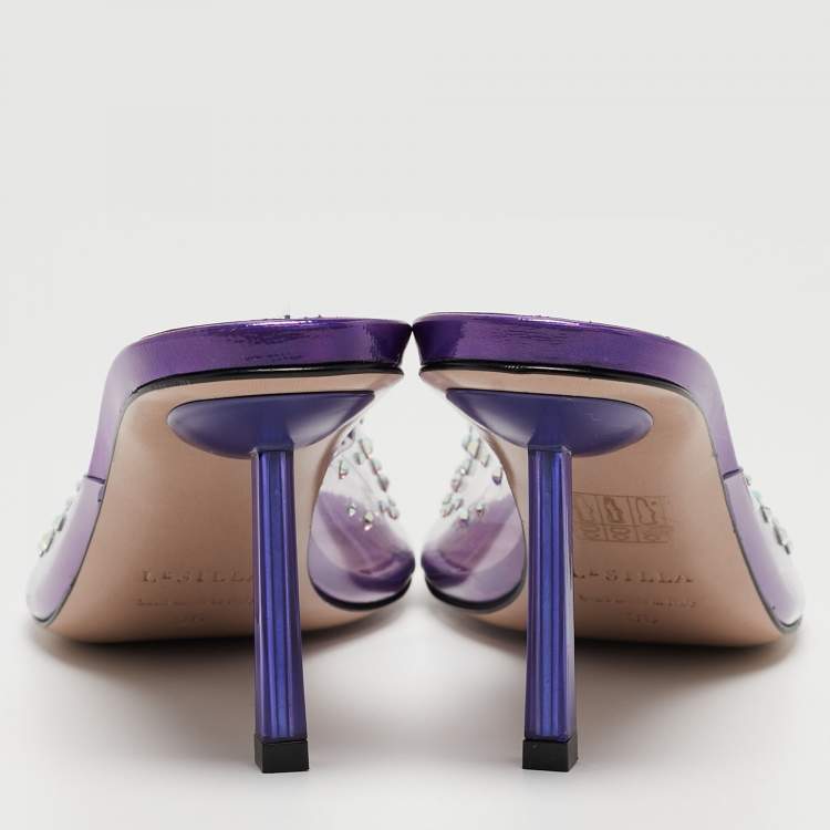 Pre Owned Le Silla Transparent/Purple Crystal Embellished PVC Slide Sandals Size 36
