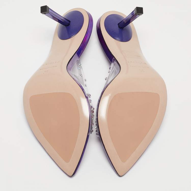 Pre Owned Le Silla Transparent/Purple Crystal Embellished PVC Slide Sandals Size 36