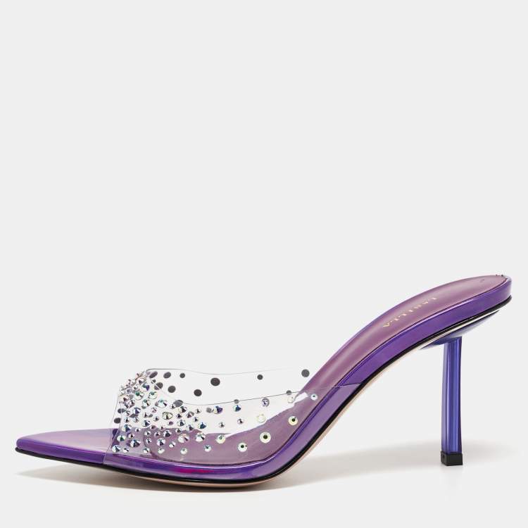 Pre Owned Le Silla Transparent/Purple Crystal Embellished PVC Slide Sandals Size 36