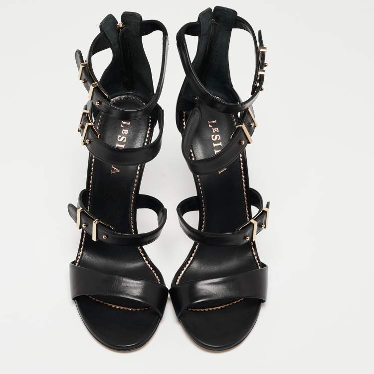 Pre Owned Le Silla Black Leather Minerva Strappy Sandals Size 40