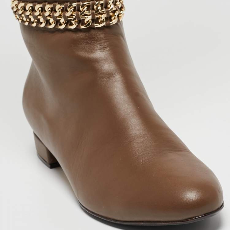 Pre Owned Le Silla Brown Leather Chain Detail Knee Length Boots Size 38