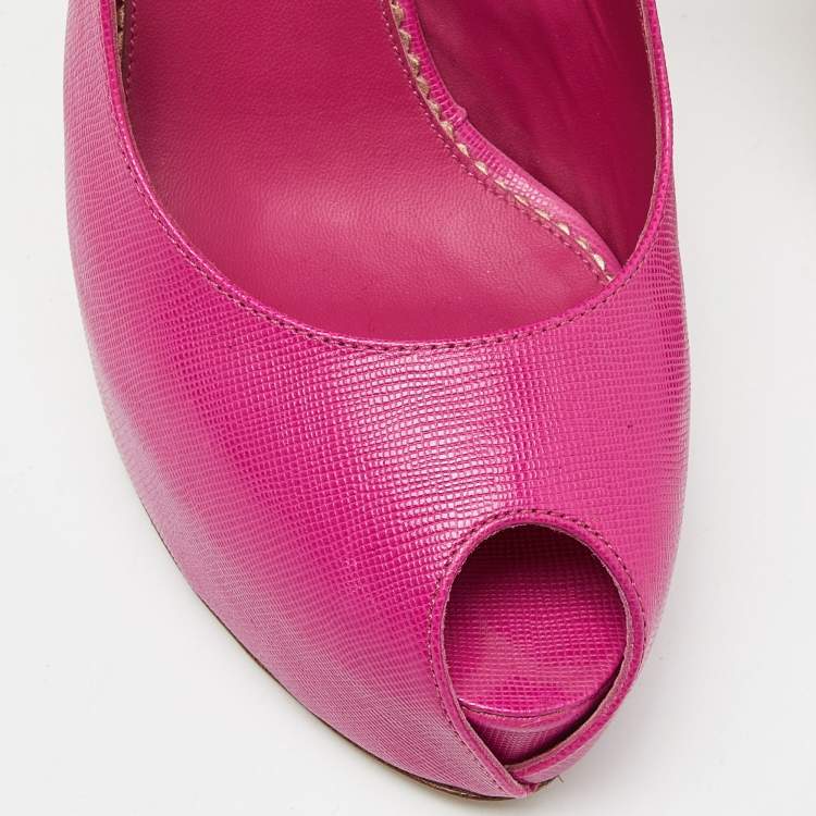 Pre Owned Le Silla Pink Leather Peep Toe Slingback Pumps Size 39  