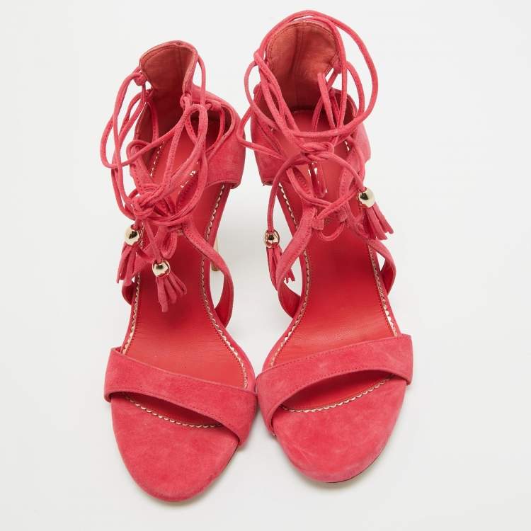 Pre Owned Le Silla Pink Suede Ankle Strap Sandals Size 38.5