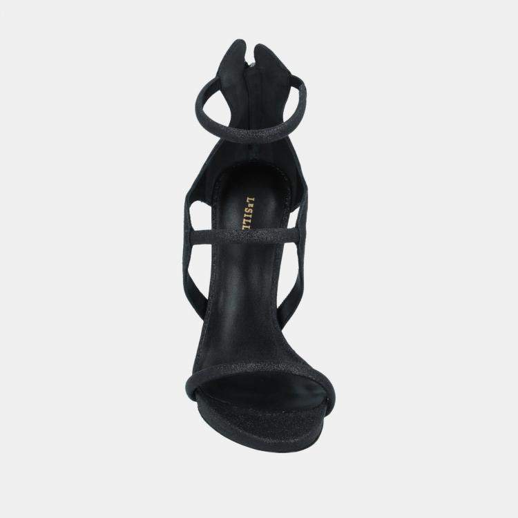 Pre Owned Le Silla Black Glitter Ankle Strap Sandals Size 35.5
