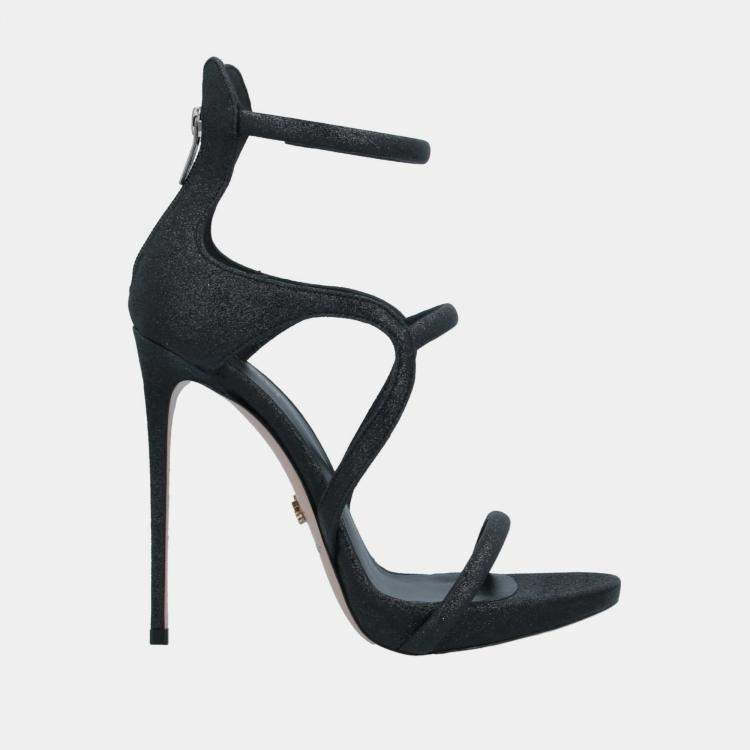 Pre Owned Le Silla Black Glitter Ankle Strap Sandals Size 35.5