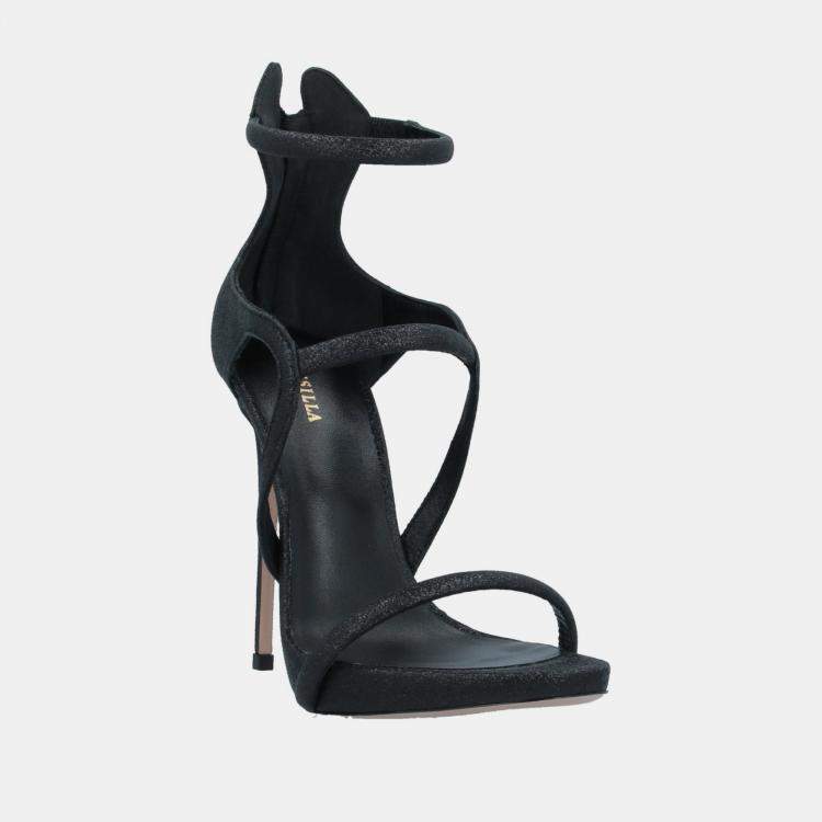 Pre Owned Le Silla Black Glitter Ankle Strap Sandals Size 35.5