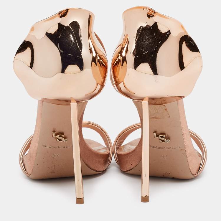 Pre Owned Le Silla Metallic Leather Ankle Strap Sandals Size 37