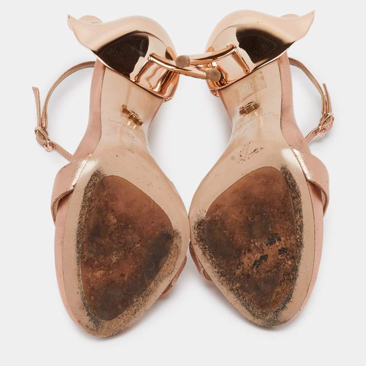 Pre Owned Le Silla Metallic Leather Ankle Strap Sandals Size 37