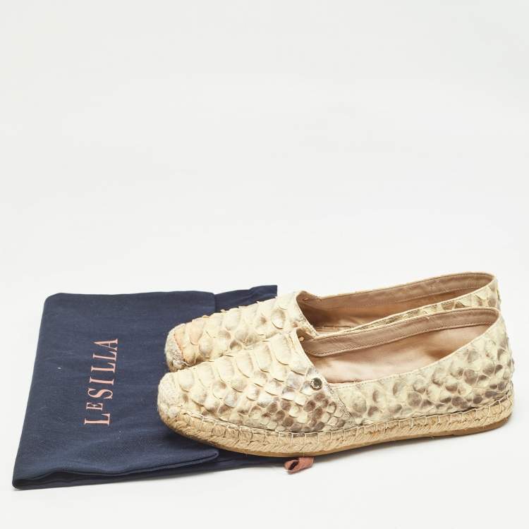 Pre Owned Le Silla Yellow/Brown Python Espadrille Flats Size 37