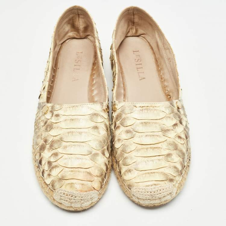 Pre Owned Le Silla Yellow/Brown Python Espadrille Flats Size 37