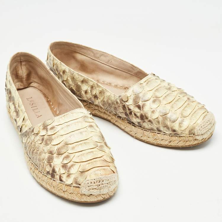 Pre Owned Le Silla Yellow/Brown Python Espadrille Flats Size 37