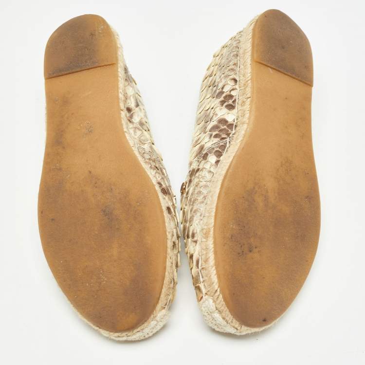 Pre Owned Le Silla Yellow/Brown Python Espadrille Flats Size 37