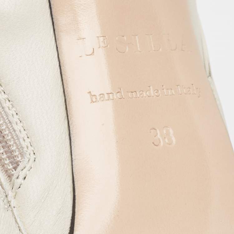 Pre Owned Le Silla Cream Leather Over The Knee Boots Size 38