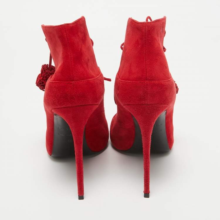Pre Owned Le Silla Red Suede Lace Up Ankle Length Boots Size 40