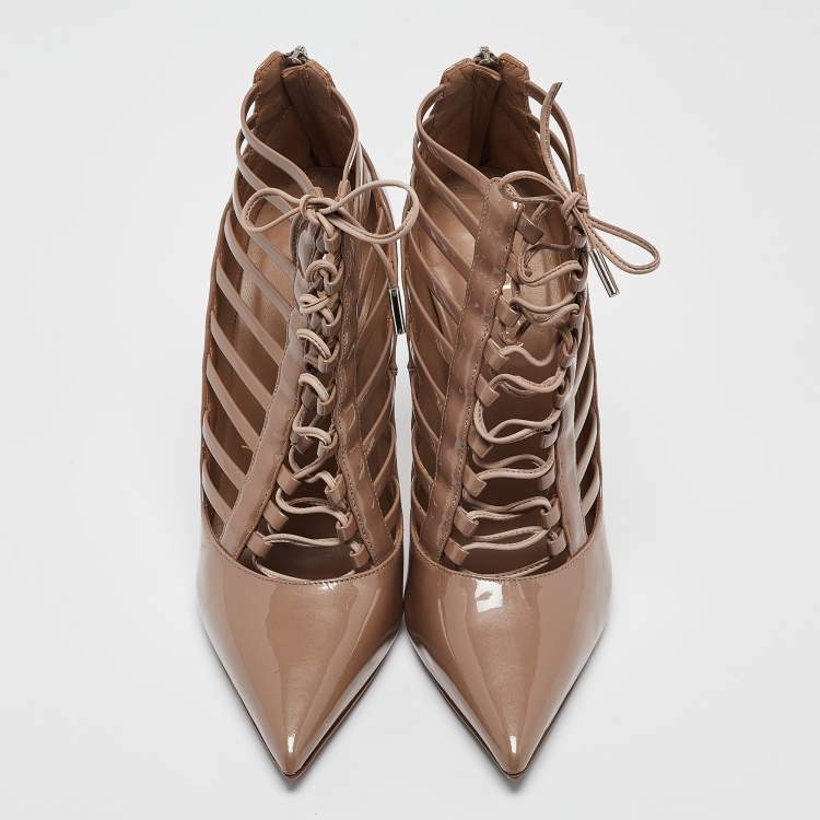 Pre Owned Le Silla Beige Patent Leather Ankle Length Boots Size 37.5