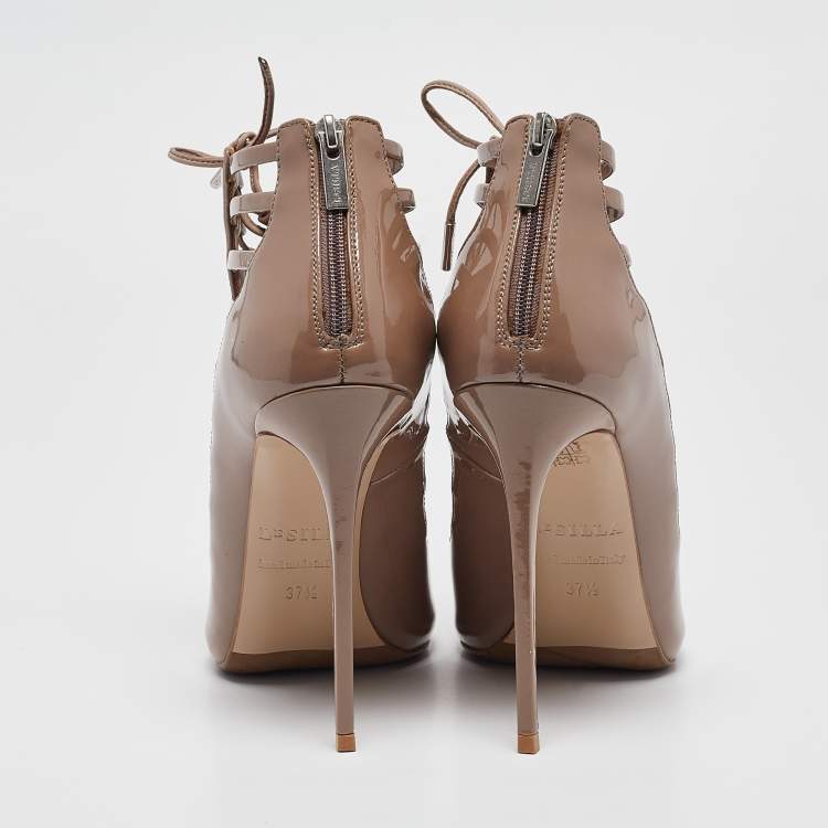 Pre Owned Le Silla Beige Patent Leather Ankle Length Boots Size 37.5