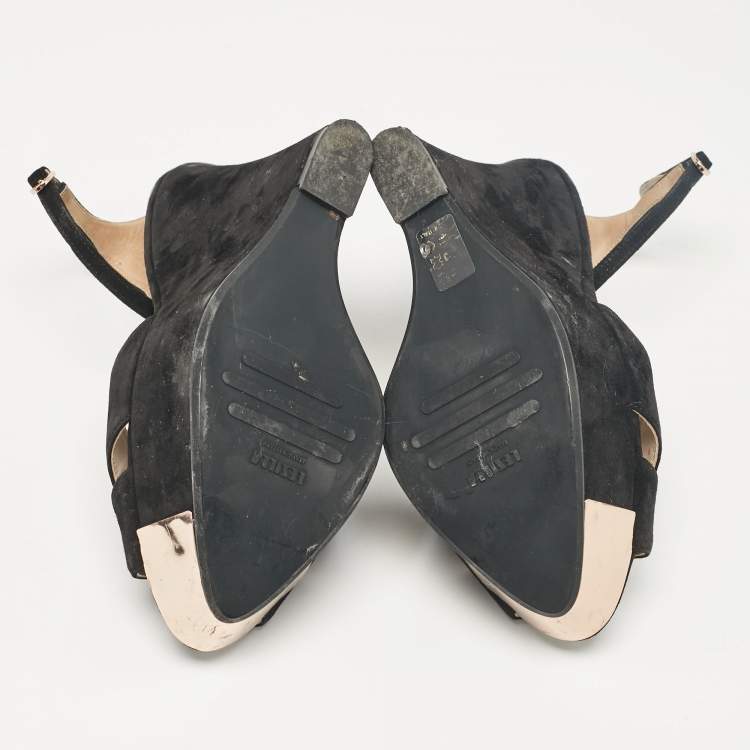 Pre Owned Le Silla Black Suede Wedge Ankle Wrap Sandals Size 40