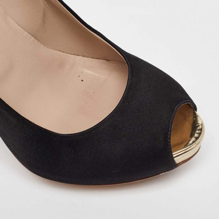 Pre Owned Le Silla Black Satin Peep Toe Platform Pumps Size 38