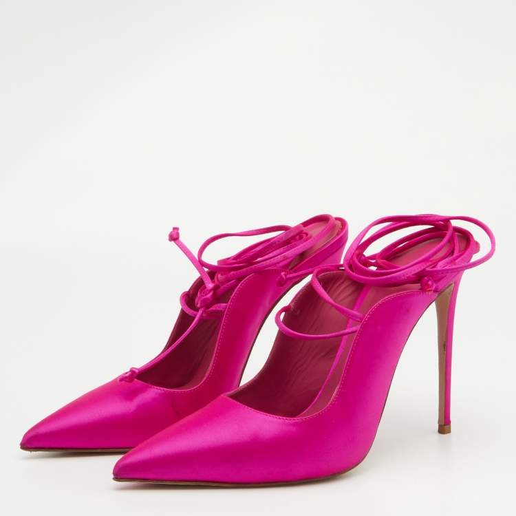 Pre Owned Le Silla Pink Satin Ivy 130mm Ankle Wrap Pumps Size 40