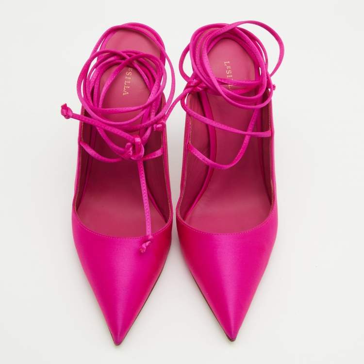 Pre Owned Le Silla Pink Satin Ivy 130mm Ankle Wrap Pumps Size 40