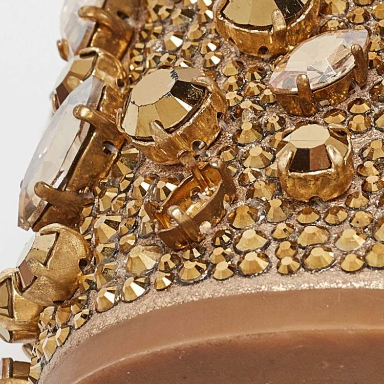 Pre Owned Le Silla Metallic Leather Ankle Crystal Embellished Strap Sandals Size 38