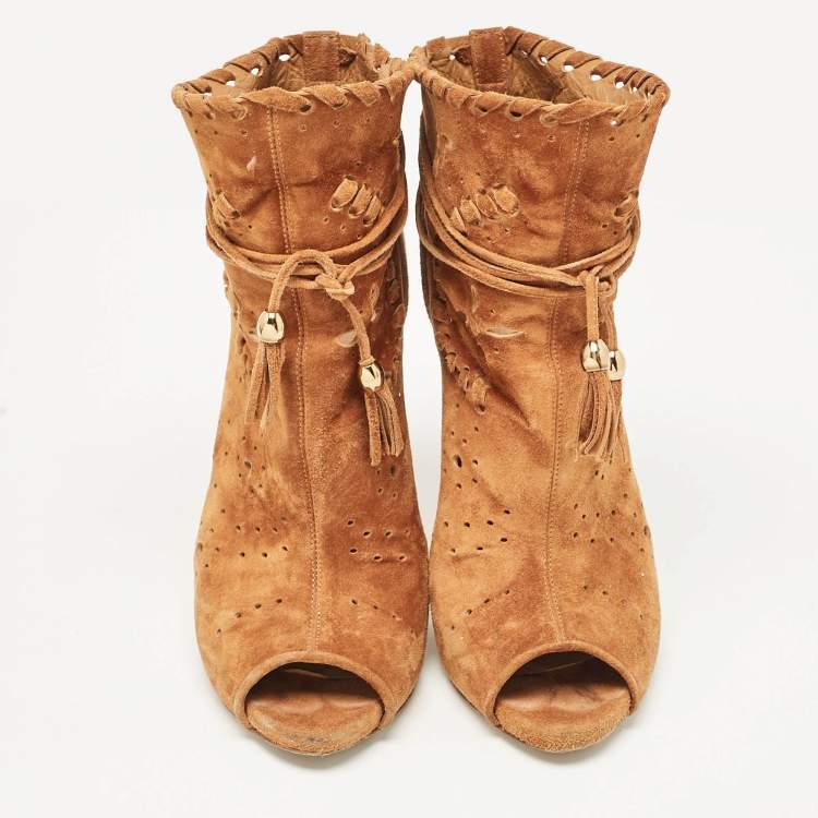 Pre Owned Le Silla Brown Suede Ankle Length Boots Size 37.5