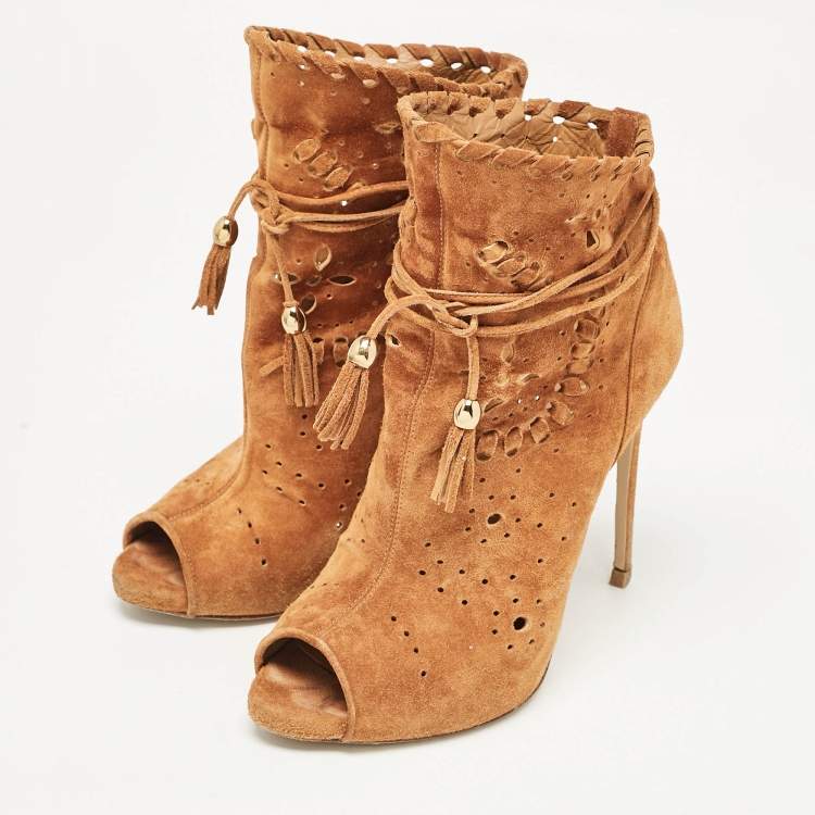 Pre Owned Le Silla Brown Suede Ankle Length Boots Size 37.5
