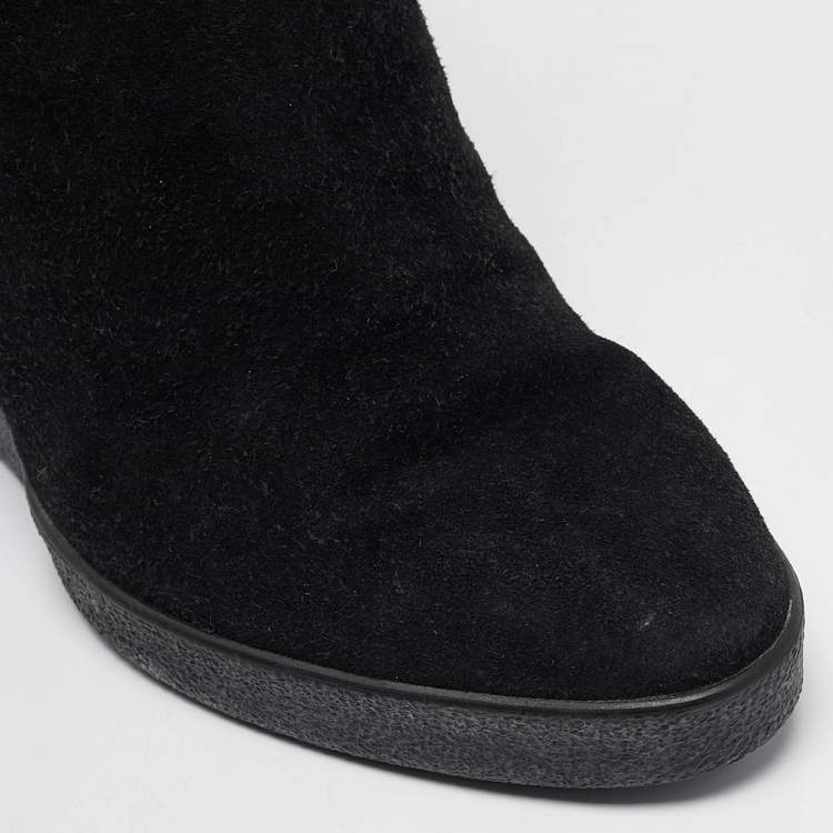Pre Owned Le Silla Black Suede Crystal Embellished Wedge Ankle Length Boots Size 37