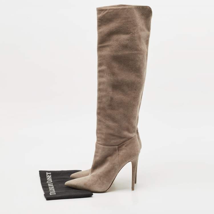Pre Owned Le Silla Beige Suede Pointed Toe Knee Length Boots Size 41