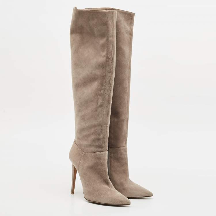 Pre Owned Le Silla Beige Suede Pointed Toe Knee Length Boots Size 41