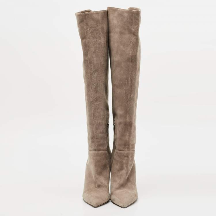 Pre Owned Le Silla Beige Suede Pointed Toe Knee Length Boots Size 41