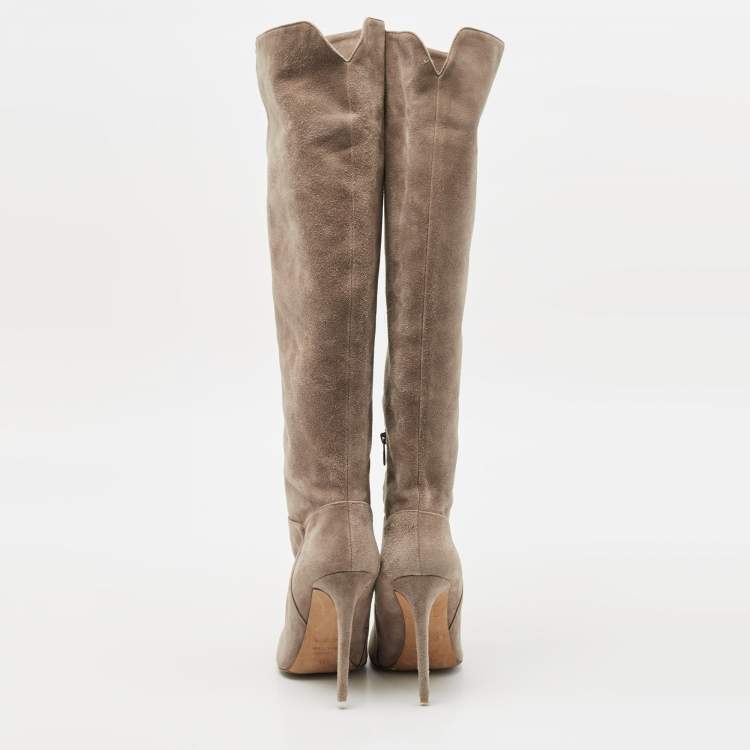 Pre Owned Le Silla Beige Suede Pointed Toe Knee Length Boots Size 41