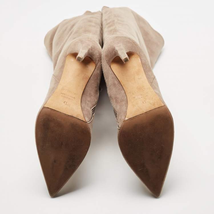Pre Owned Le Silla Beige Suede Pointed Toe Knee Length Boots Size 41