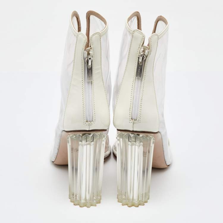 Pre Owned Le Silla White/Transparent PVC and Patent Leather Ankle Boots Size 38