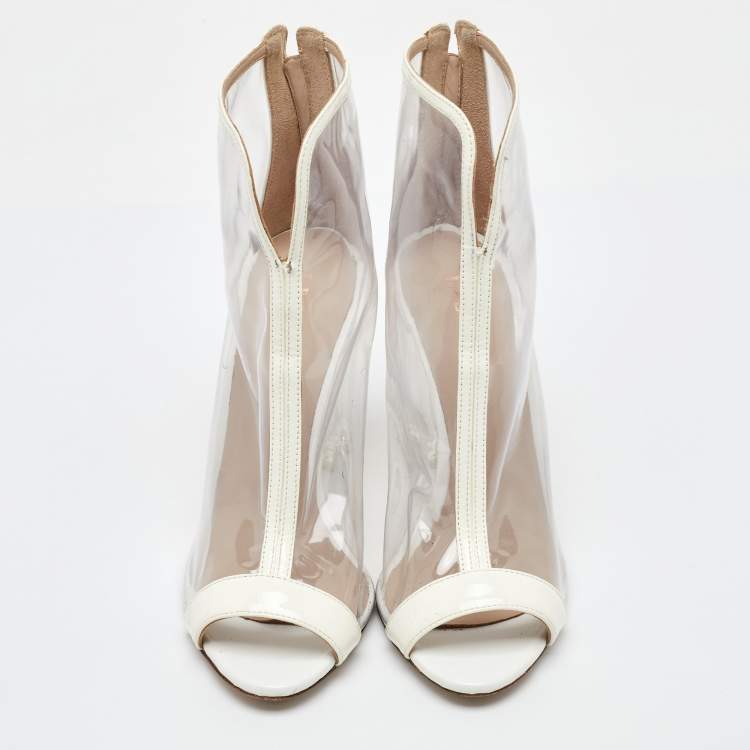 Pre Owned Le Silla White/Transparent PVC and Patent Leather Ankle Boots Size 38