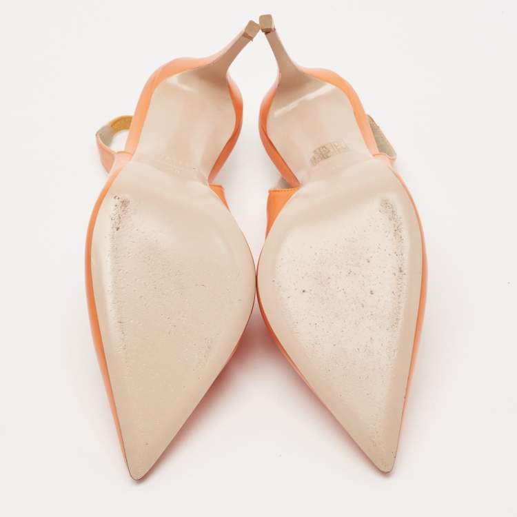 Pre Owned Le Silla Orange Leather Slingback Pumps Size 38