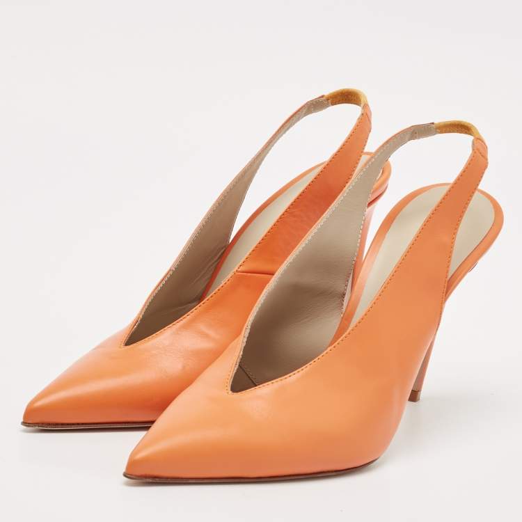 Pre Owned Le Silla Orange Leather Slingback Pumps Size 38