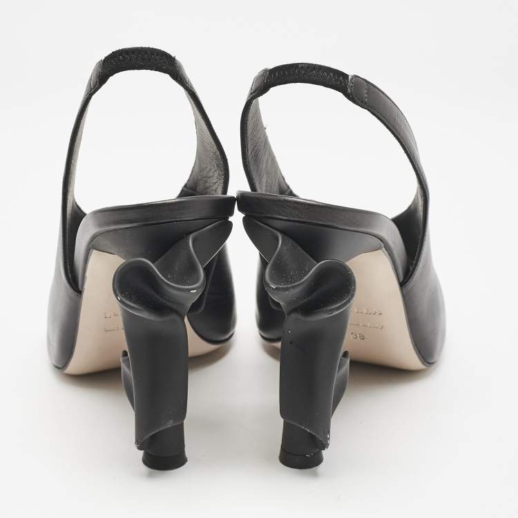 Pre Owned Le Silla Black Leather Candy Peep Toe Pumps Size 38