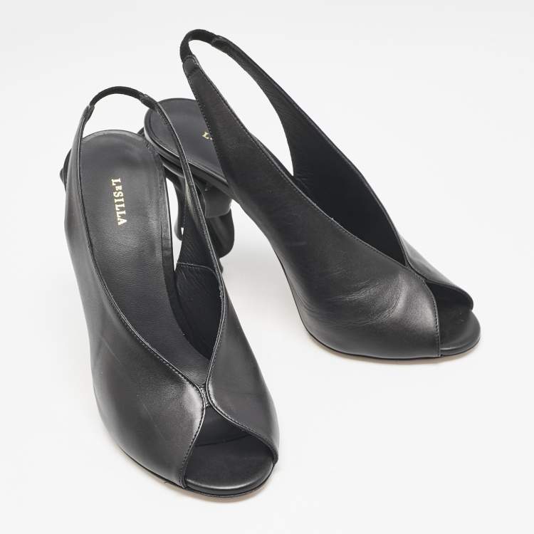 Pre Owned Le Silla Black Leather Candy Peep Toe Pumps Size 38