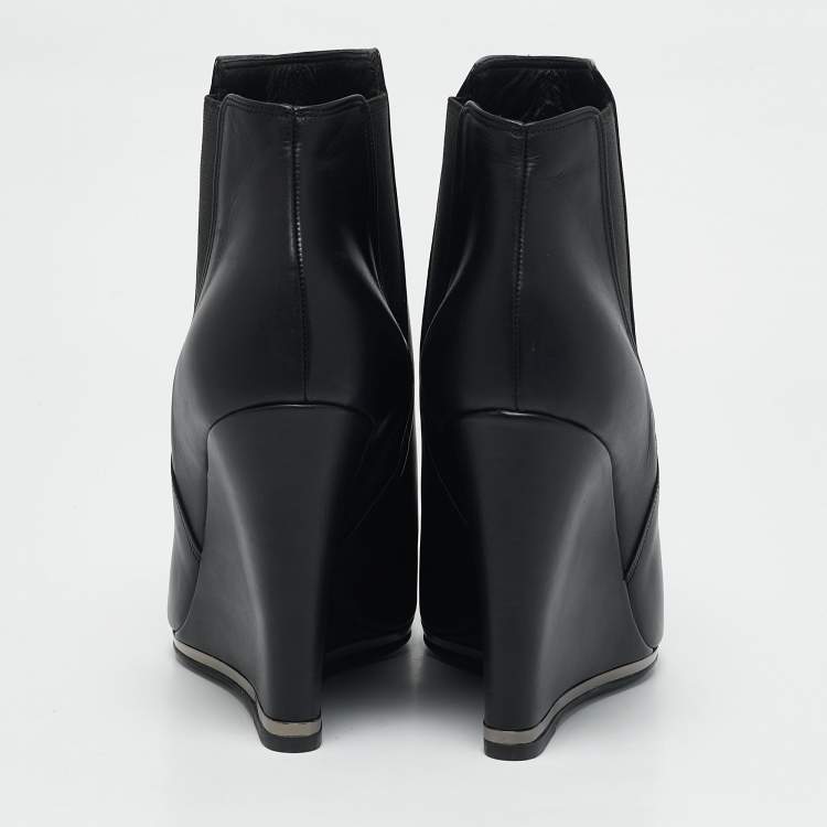 Pre Owned Le Silla Black Leather Wedge Ankle Boots Size 39